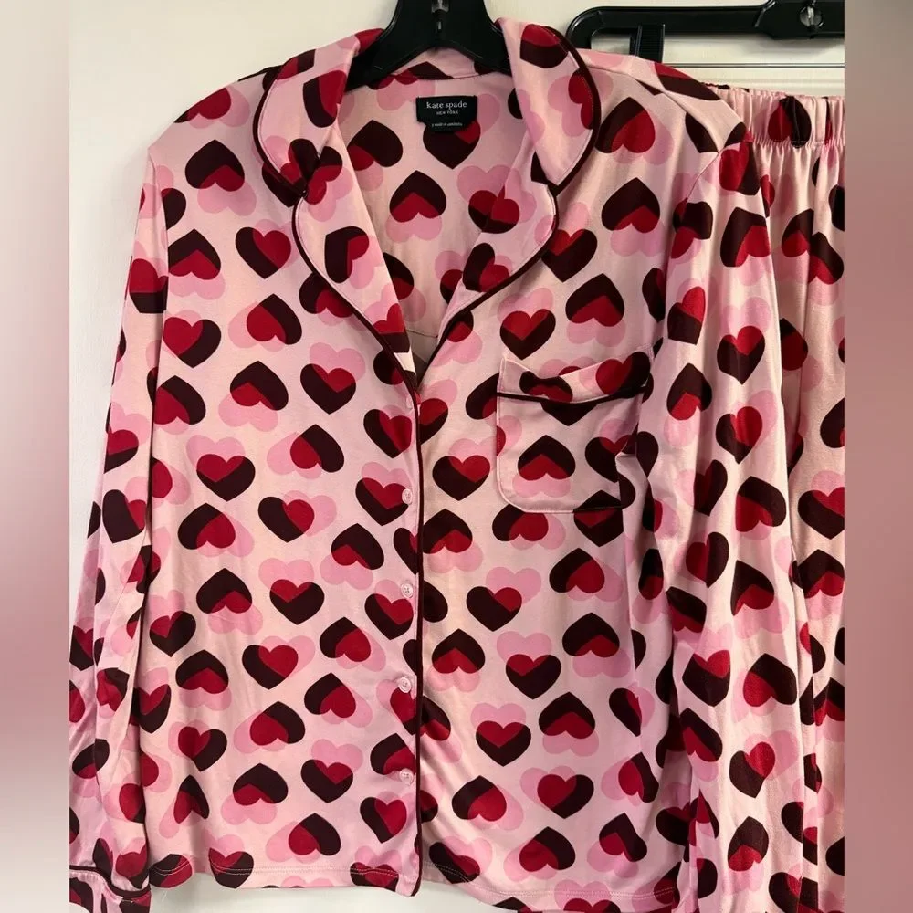 Kate Spade Pink & Red Valentines Day Heart Pajama Set Size S